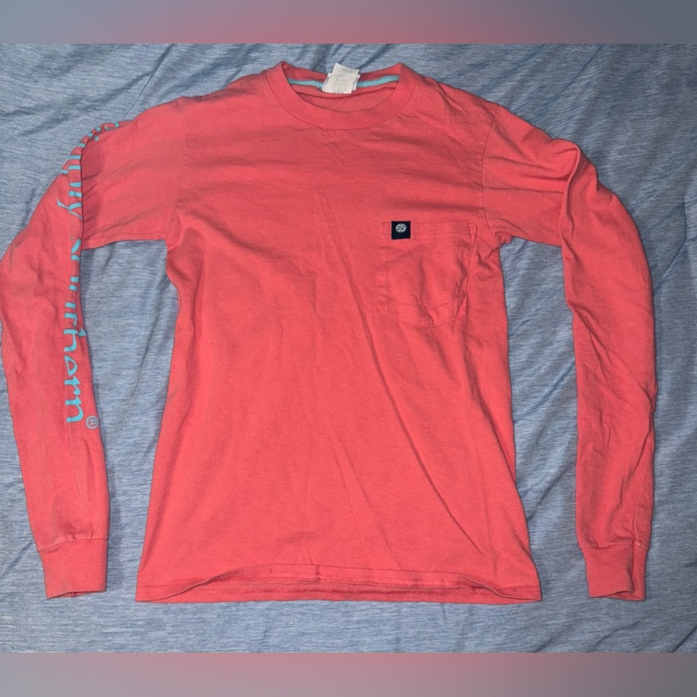 Simply Southern Coral & Teal Long Sleeve Pocket T XS